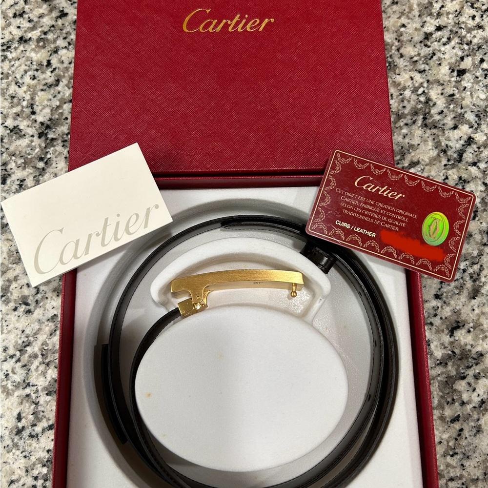 Cartier Gilt Metal Panther Buckle Reversible Leather Women's Belt